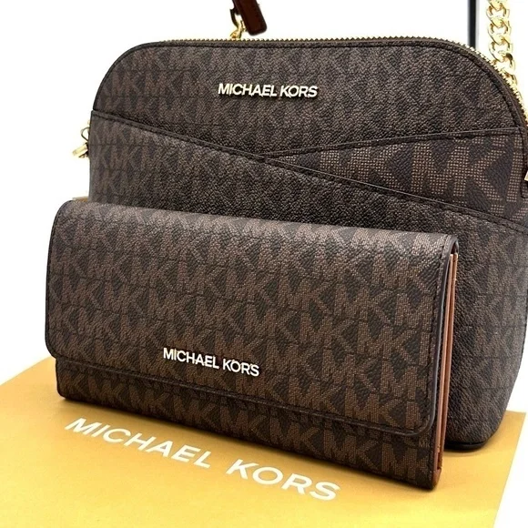Michael Kors JST Medium Dome Crossbody & Large Trifold Wallet Brown (NWT) - Picture 11 of 13